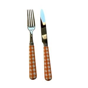 Sabre Paris Vichy Orange Gingham Fork & Knife Set – French Bistro Flatware
